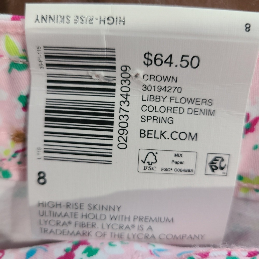 Crown & Ivy Libby Flowers Pink Floral High Rise Skinny Jeans Womens 8 NWT - Picture 11 of 14